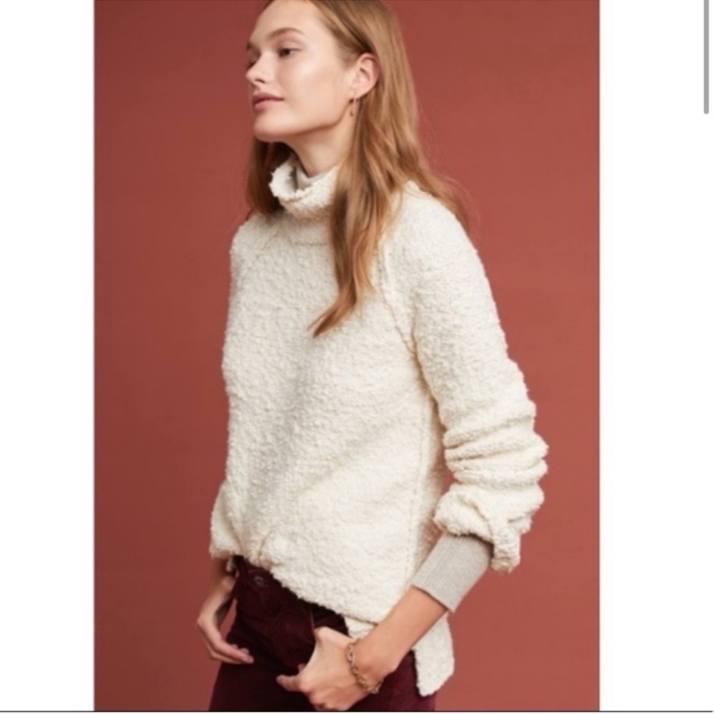 Anthropologie Moth Cozy Cream Turtleneck Chunky Sweater